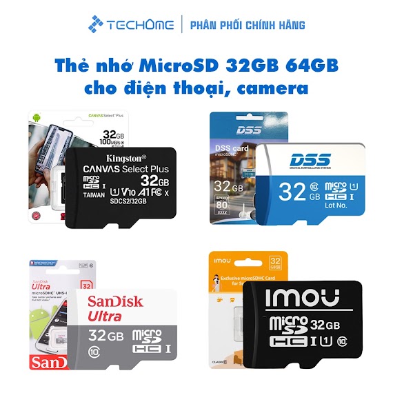 Thẻ Nhớ Micro Sd 32Gb 64Gb Lưu Trữ Điện Thoại Camera Thẻ Tf - Bảo Hành Từ 2 Năm - Techome