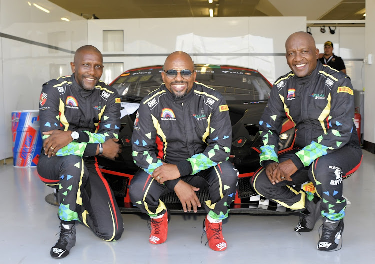 (From left) Tschops Sipuka, Xolile Letlaka and Phillip Kekana made history at the Kyalami 9-Hour race as the first all-black team to compete in the international GT3 series. Picture: SUPPLIED