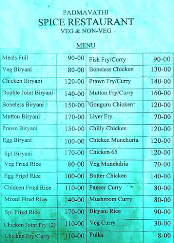 Padmavathi Spice Restaurant menu 