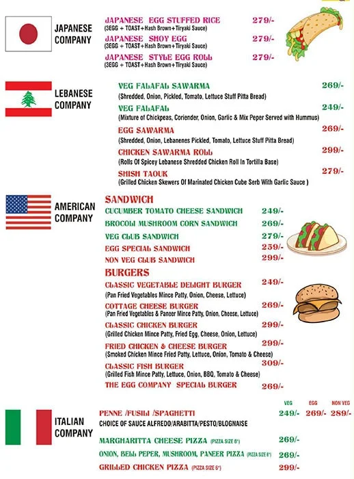 The Egg Company menu 