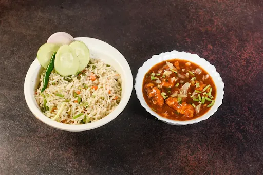 Veg Fried Rice And Manchurian Chicken 4pcs With Salad