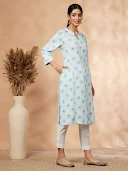 Light Blue Print Straight Kurta