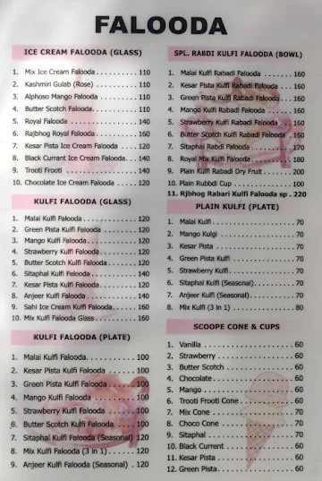 Sone Ice Cream menu 