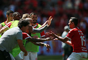 Internacional's Rodrigo Lindoso celebrates scoring their first goal with team mates during a Brasileiro Championship match against Chapecoense at the Beira Rio Stadium, in Porto Alegre, on September 22, 2019. 