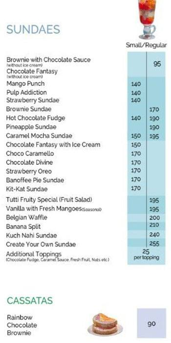 Giani's Ice Cream menu 