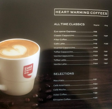 Cafe Coffee Day menu 