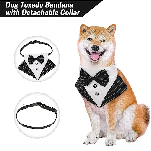 Dog Formal Bandana Tuxedo Scarf with Bow Tie Wedding Party Outfit Dress-up Accessories Dog Attire Costume Gentleman Neck