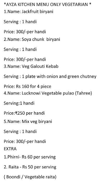 Ayza Kitchen menu 