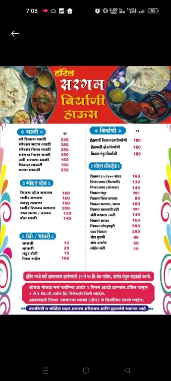 Hotel Sargam Biryani House menu 