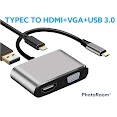 Cáp Chuyển Đổi Usb Type C To Hdmi + Vga + Usb 3.0 + Usb C 4In1 Dùng Cho Máy Tính Táo, Samsung Dex
