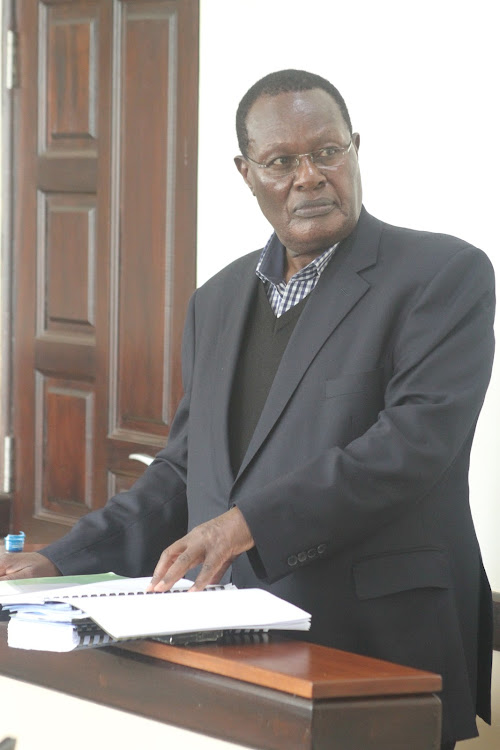 Former Finance Minister Chris Obure before Milimani principal magistrate Anne Mwangi on Wednesday.