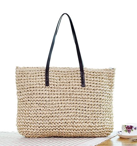 Sac à main femme sac de plage d'été en rotin tissé fait à la main en paille grande capacité sac fourre-tout épaule cuir bohème.