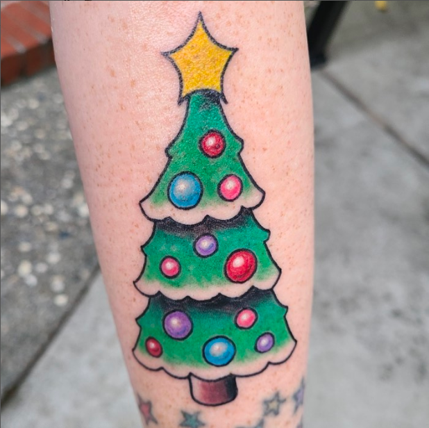 Small Christmas Tree With Lights Tattoo