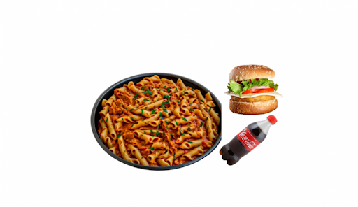 Paneer Tikka Pasta ( Red Sauce) & Veg Burger Combo