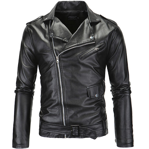 Title 2, Slim Casual Leather Jacket with Lapel and Diago...