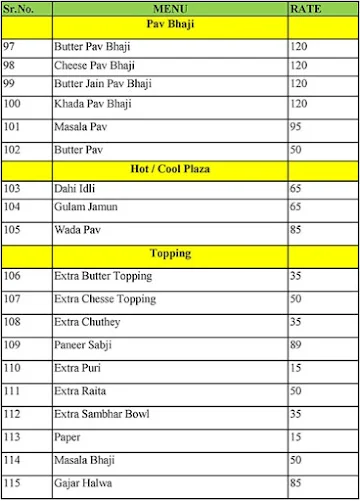 Dosa Chain menu 