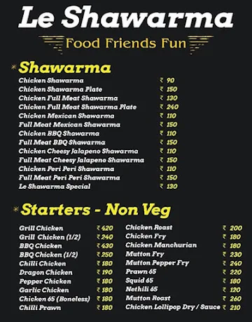 Le Shawarma menu 