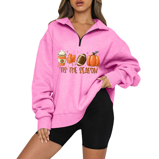 Title 13, Halloween Pumpkin Print Casual Zipper Sweatshir...