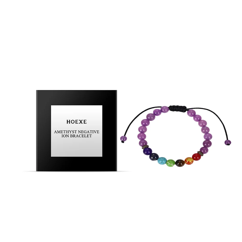 Bracelet en améthyste à ions négatifs pour le bien-être. Réduit le stress, améliore l'énergie et favorise un sentiment de calme.