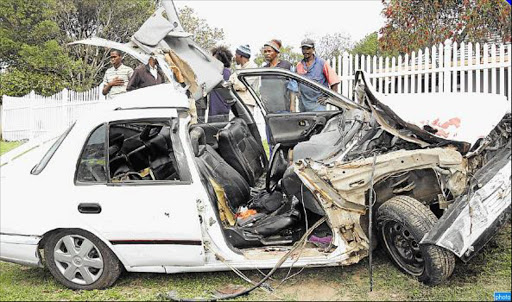 ACCIDENT WRECK: One of the cars that was badly damaged in an accident on Bonza Bay Road in Beacon Bay yesterday Picture: SINO MAJANGAZA