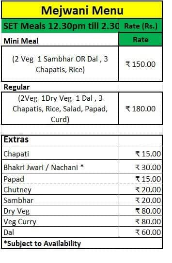 Mejwani menu 