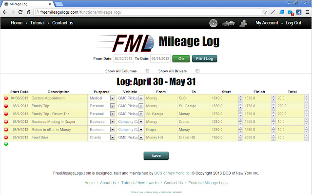 Free Mileage Logs chrome extension