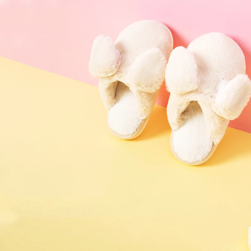 Damesmode pluche konijnenoorslippers, warme en zachte pantoffels voor binnenshuis, perfect voor de winter, comfortabel en schattig.