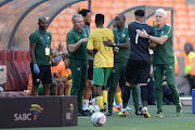 Bafana Bafana Head Coach Hugo Broos with Ronwen Williams during the international friendly match against Sierra Leone at FNB Stadium on September 24.