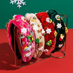 Title 15, Christmas Headband with Red Green Plastic Flowe...