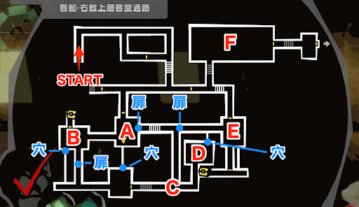 右舷上層客室通路マップ