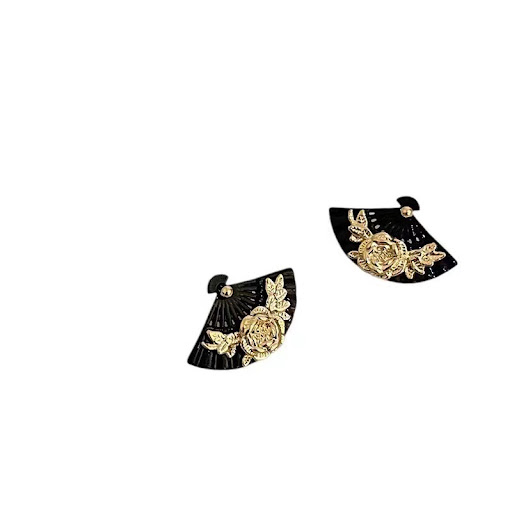 Title 2, Fan-shaped flower stud earrings for women, a re...