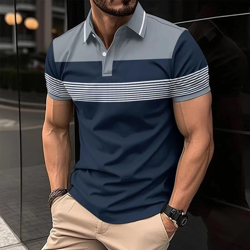 Camisa Polo a Rayas para Hombre Casual con Cuello en V y Botones, Negocios, Versátil, Ideal para Cualquier Ocasión