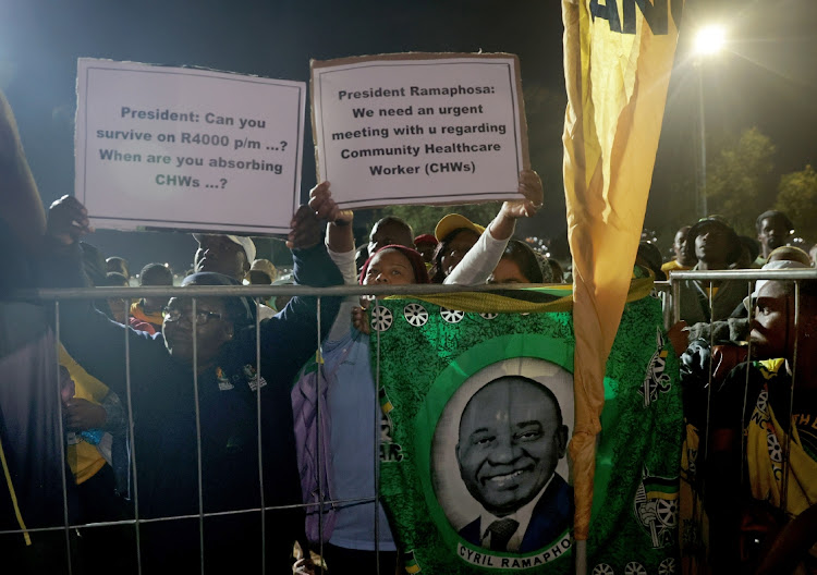 18 May 2024: President Cyril Ramaphosa addressing a mini rally at Ashdown in Pietermaritzburg, KwaZulu-Natal. His address was disrupted by community health workers demanding to be permanently absorbed into the health system. Photo: SANDILE NDLOVU