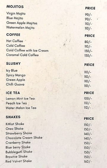 The Momo Shack menu 