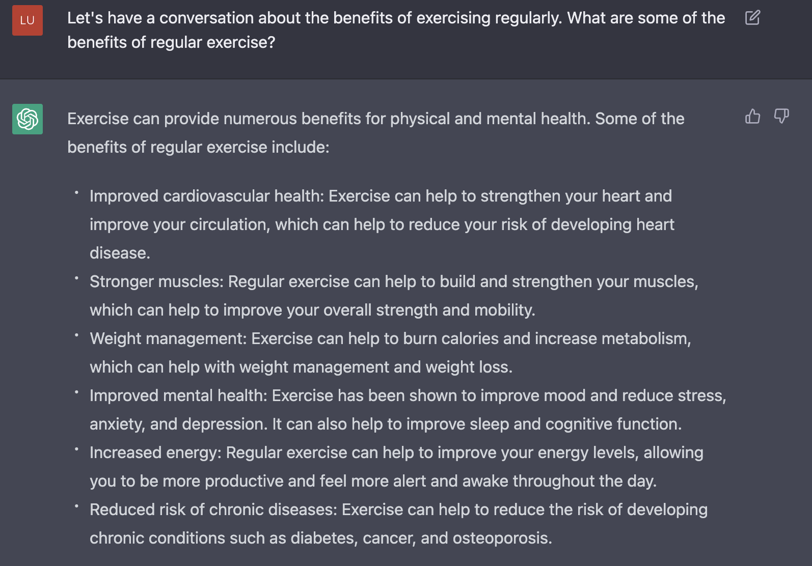 ChatGPT on the benefits of exercising regularly