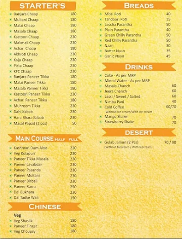 The Indian Spices menu 