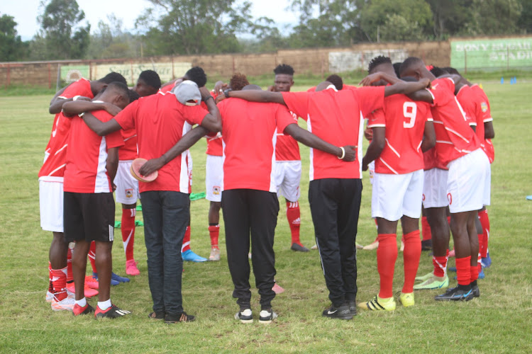 Shabana players and members of the technical bench at Sony Green Stadium in Awendo.