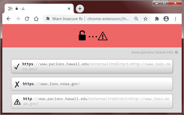 Warn Insecure Redirection chrome extension