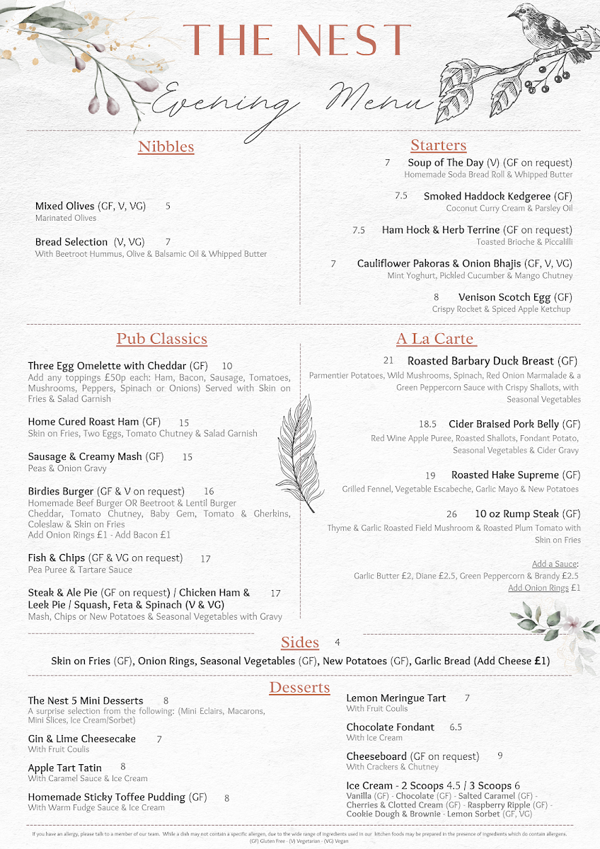 The Nest Hotel & Restaurant gluten-free menu