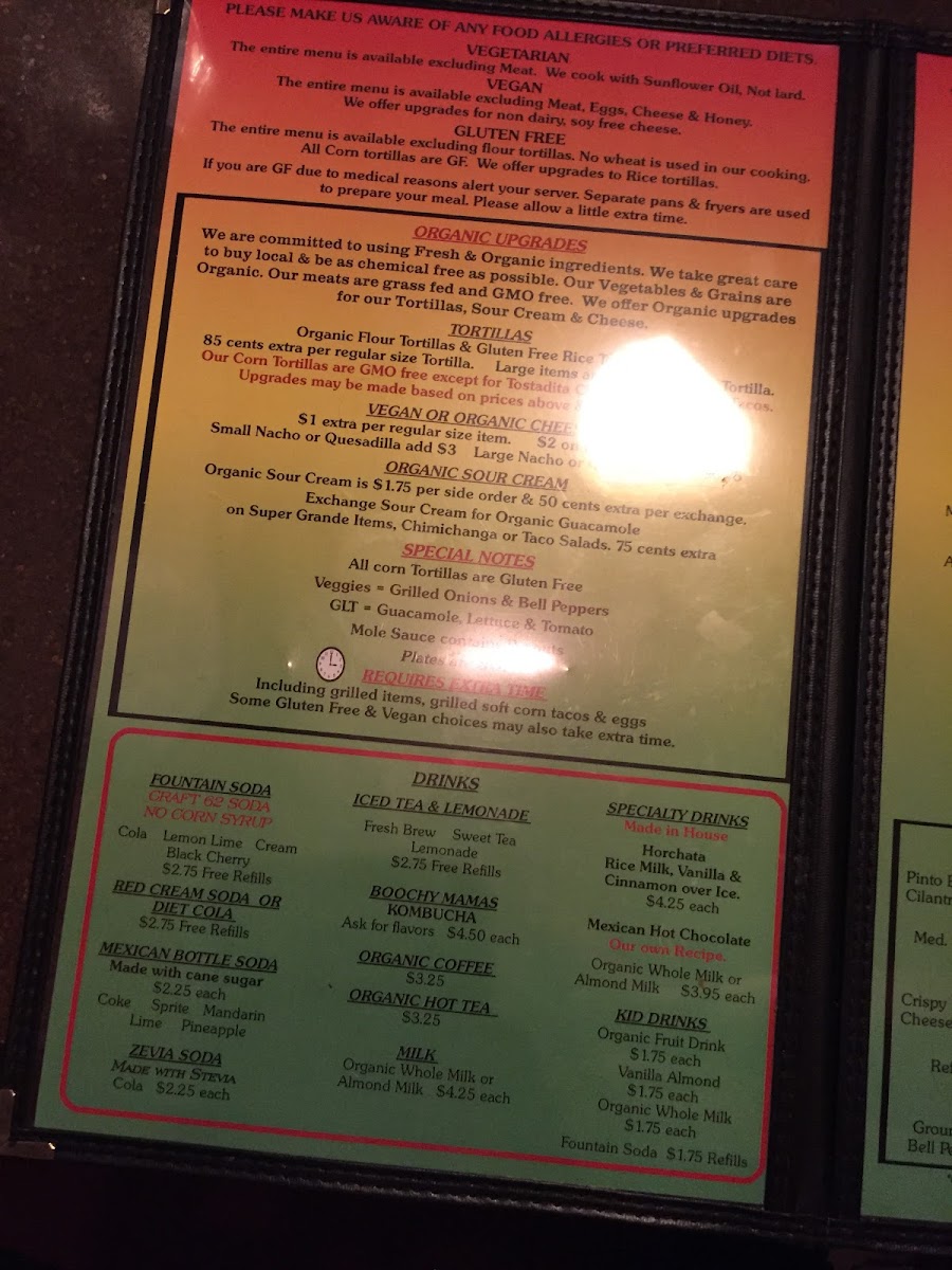 El Tipico Restaurant gluten-free menu