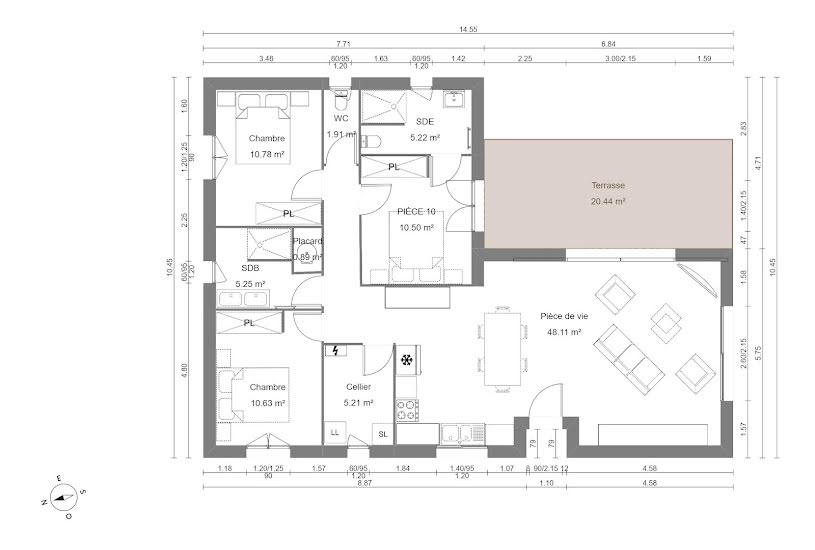  Vente Terrain + Maison - Terrain : 835m² - Maison : 100m² à Bretagne-de-Marsan (40280) 