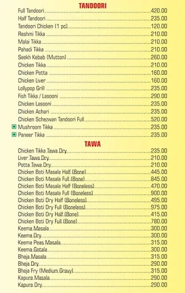 Tinkus Tandoorwala menu 