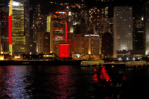 The Symphony of Lights in Victoria Harbor, Hong Kong.