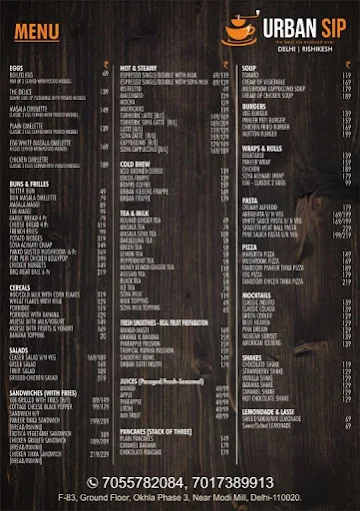 Urban Sip Cafe menu 