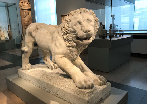 funerary-lion.jpg - A funerary lion that served as a monument to a person of wealth in Greek society. The marble statue dates to 320 B.C.