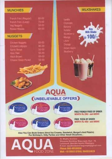 AQUA FOOD ZONE menu 