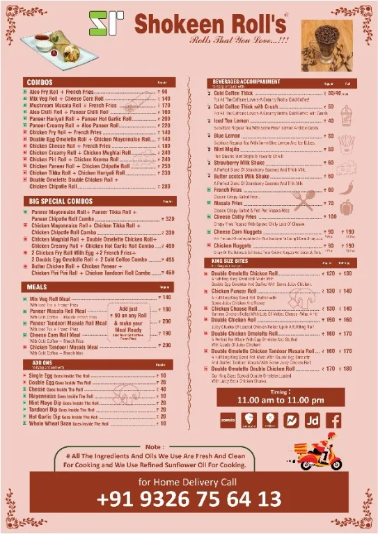 Shokeen Rolls menu 