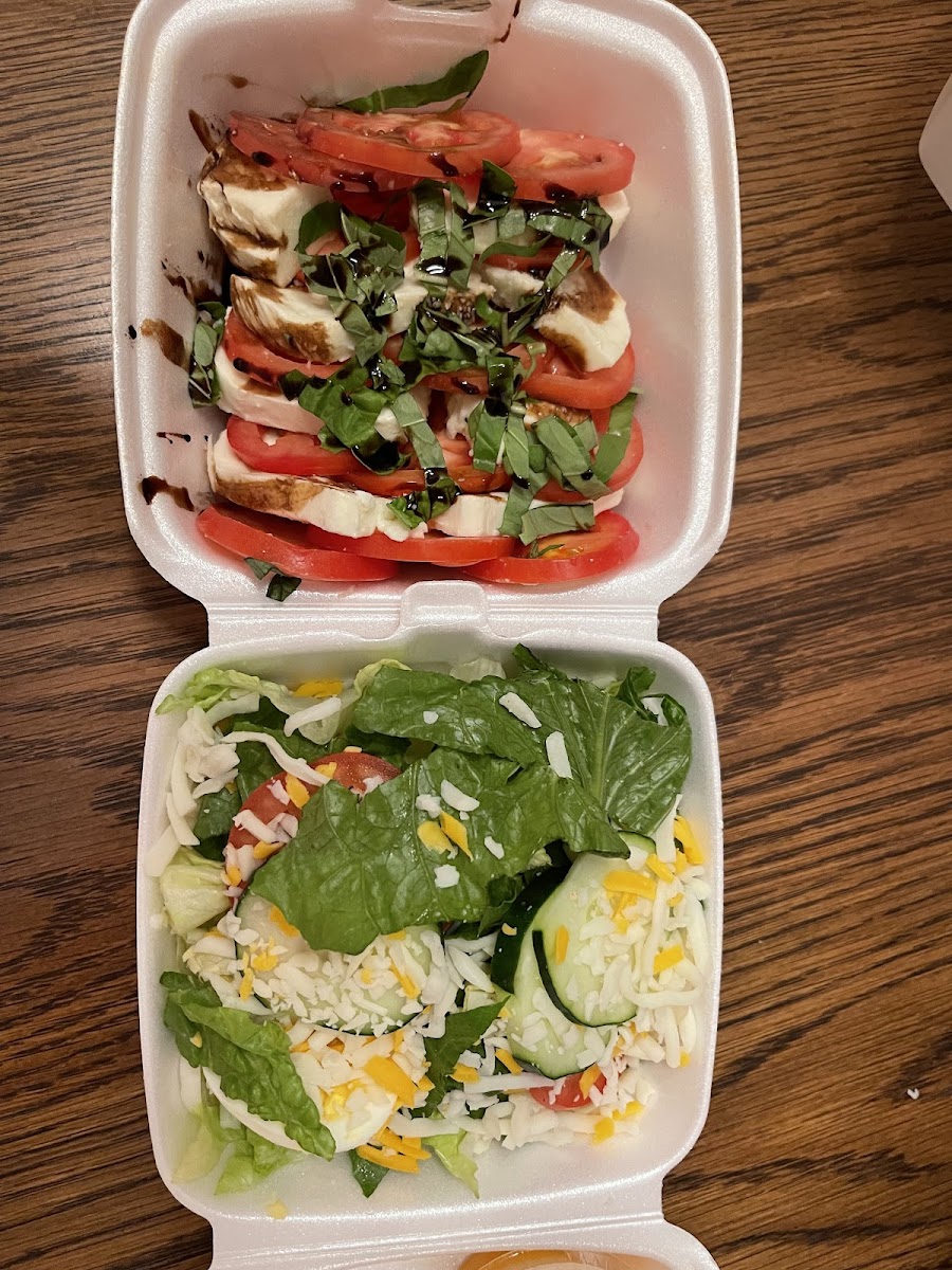 Caprese salad (top) and house salad (bottom)