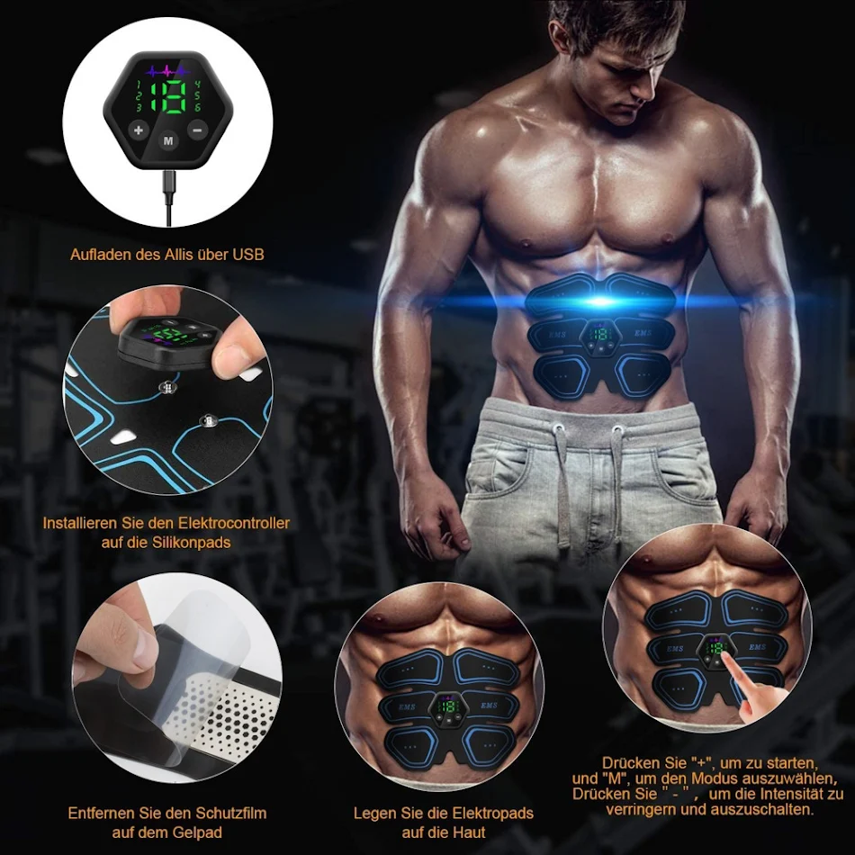 Patch digital de estimulação muscular abdominal EMS Massageador para definição e fortalecimento muscular abdominal.