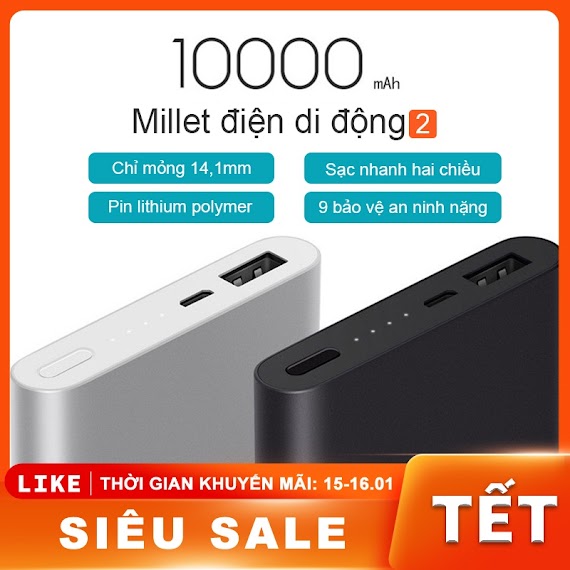 Pin Sạc Dự Phòng Xiaomi 10000Mah Gen 2S - Input 2.0A/Output 2.4A [Xmcdb]